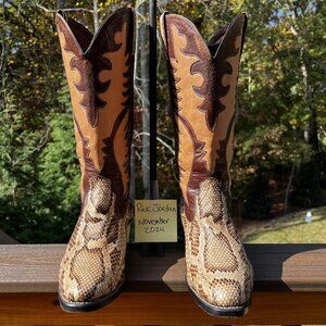 [SOLD] Custom Burmese Python Cowboy Boots with Inlay Design in men's Size 11D